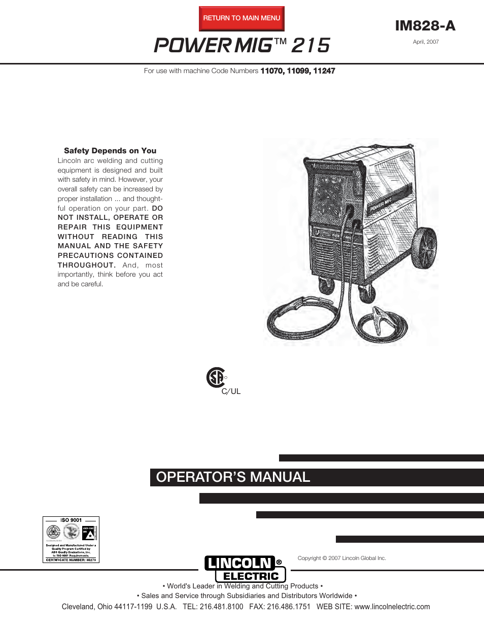 Lincoln Electric POWER MIG 215 User Manual | 35 pages