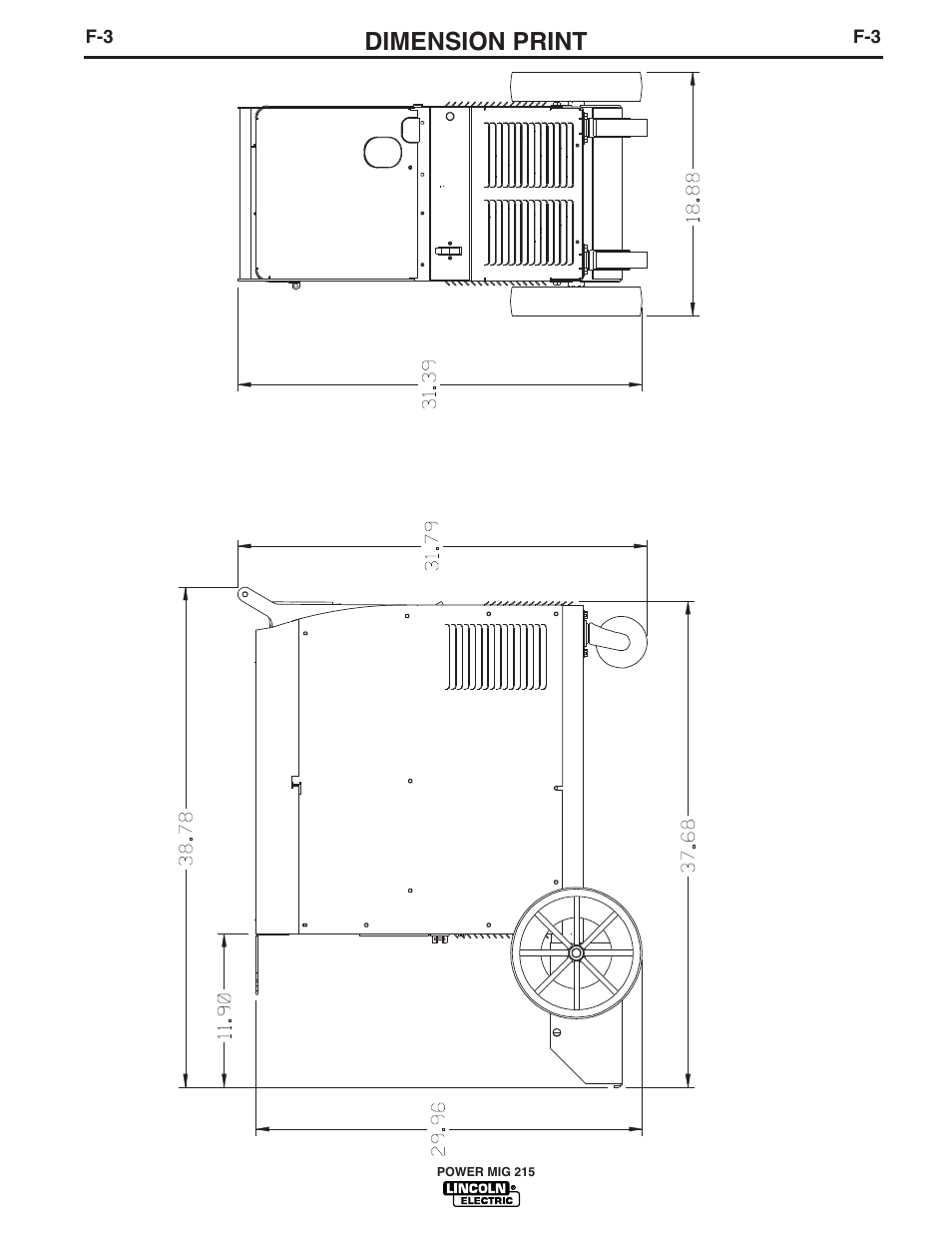 Dimension print | Lincoln Electric POWER MIG 215 User Manual | Page 30 / 35