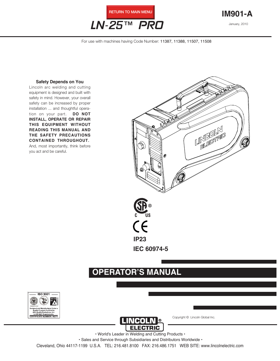 Lincoln Electric LN-25 PRO IM901-A User Manual | 44 pages