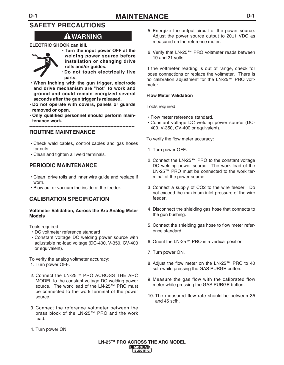 Maintenance, Warning safety precautions | Lincoln Electric LN-25 PRO IM901-A User Manual | Page 32 / 44