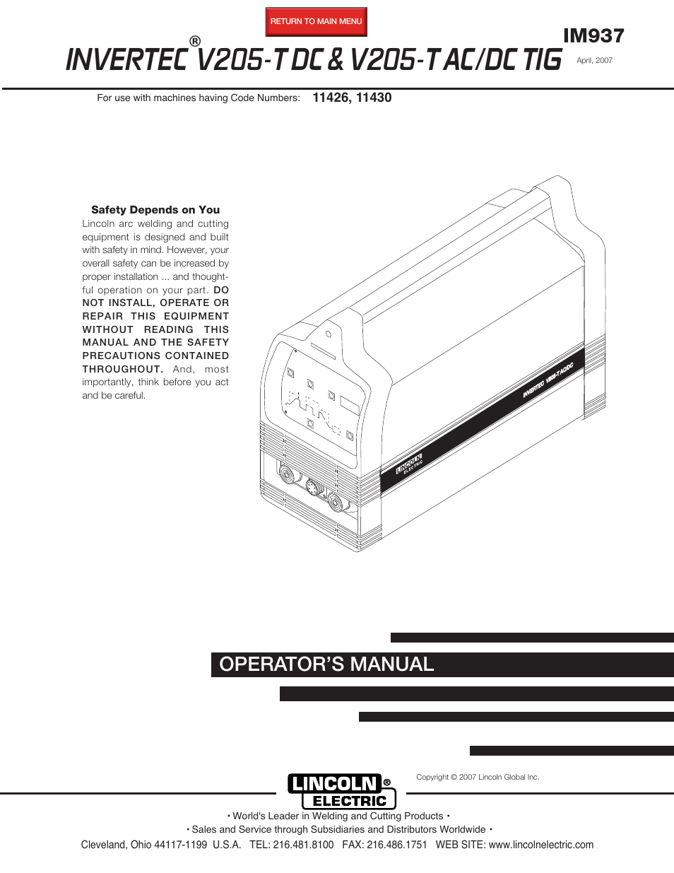 Lincoln Electric 205-TAC/DCTIG User Manual | 40 pages