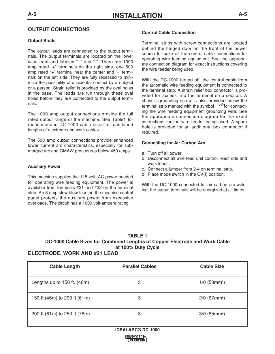 Installation | Lincoln Electric IDEALARC IM420-D User Manual | Page 12 / 35