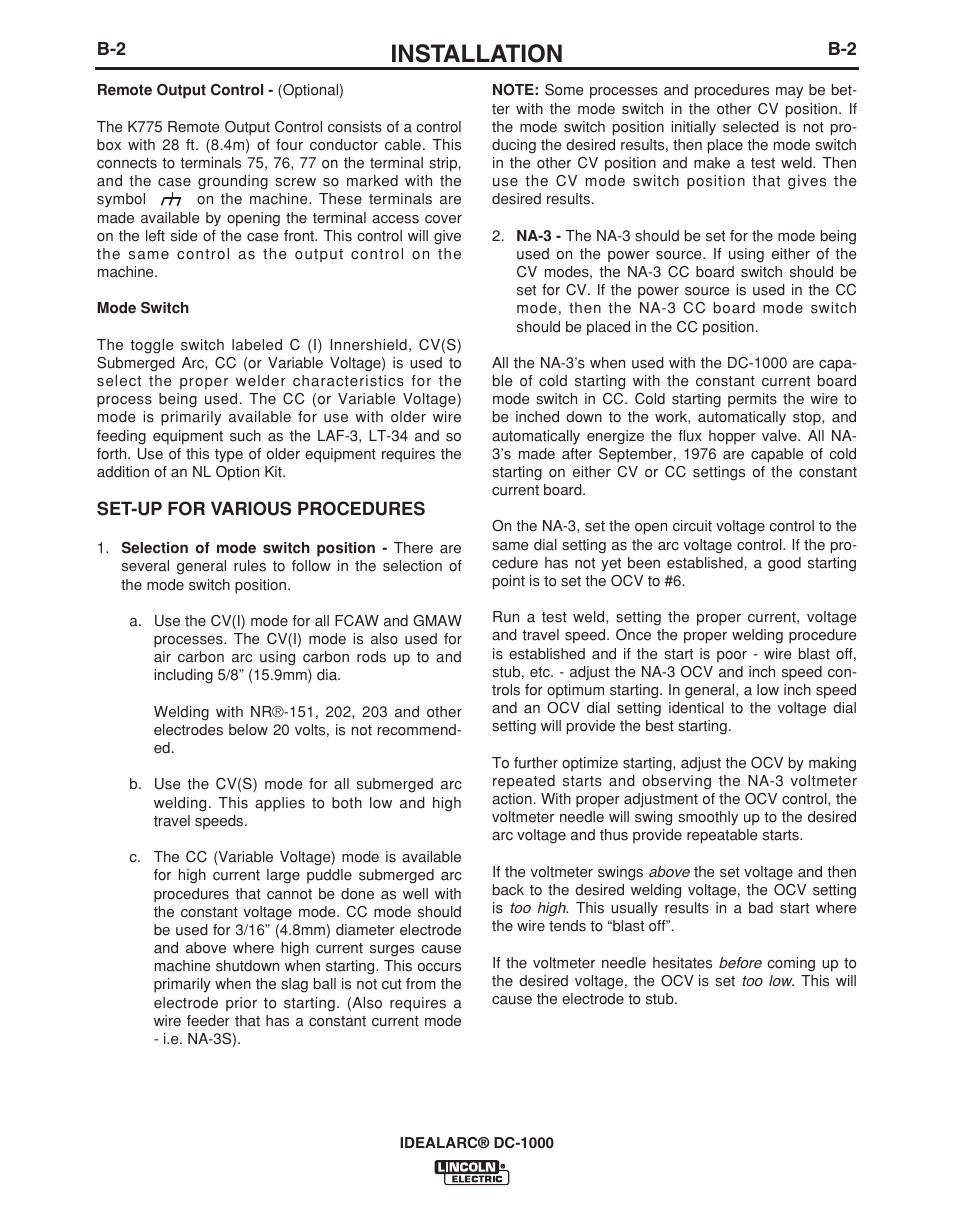 Installation | Lincoln Electric IDEALARC IM420-D User Manual | Page 14 / 35