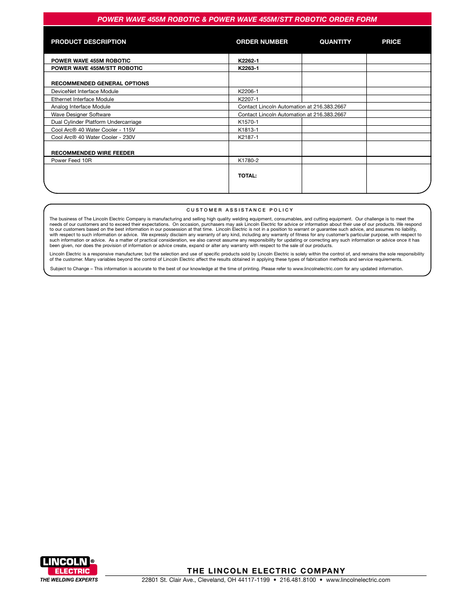 Lincoln Electric Power Wave 455M Robotic User Manual | Page 8 / 8