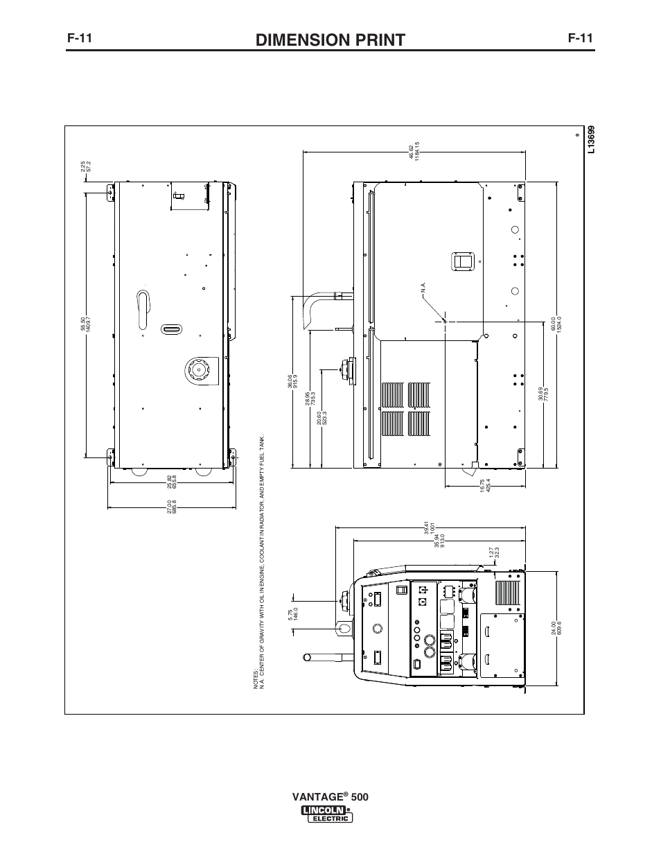 Dimension print, F-11, Vantage | Lincoln Electric VANTAGE 500 User Manual | Page 49 / 54