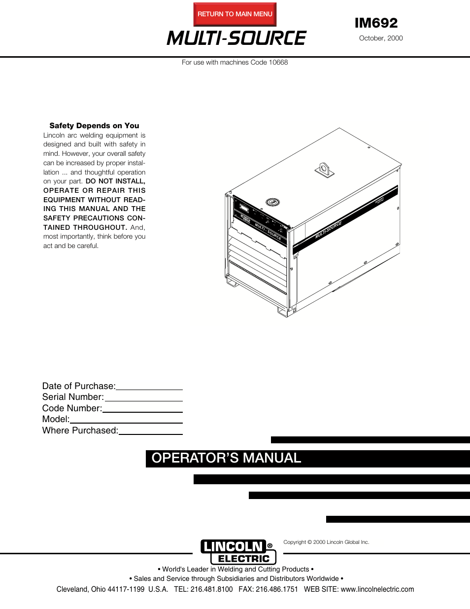 Lincoln Electric MULTI-SOURCE IM692 User Manual | 26 pages