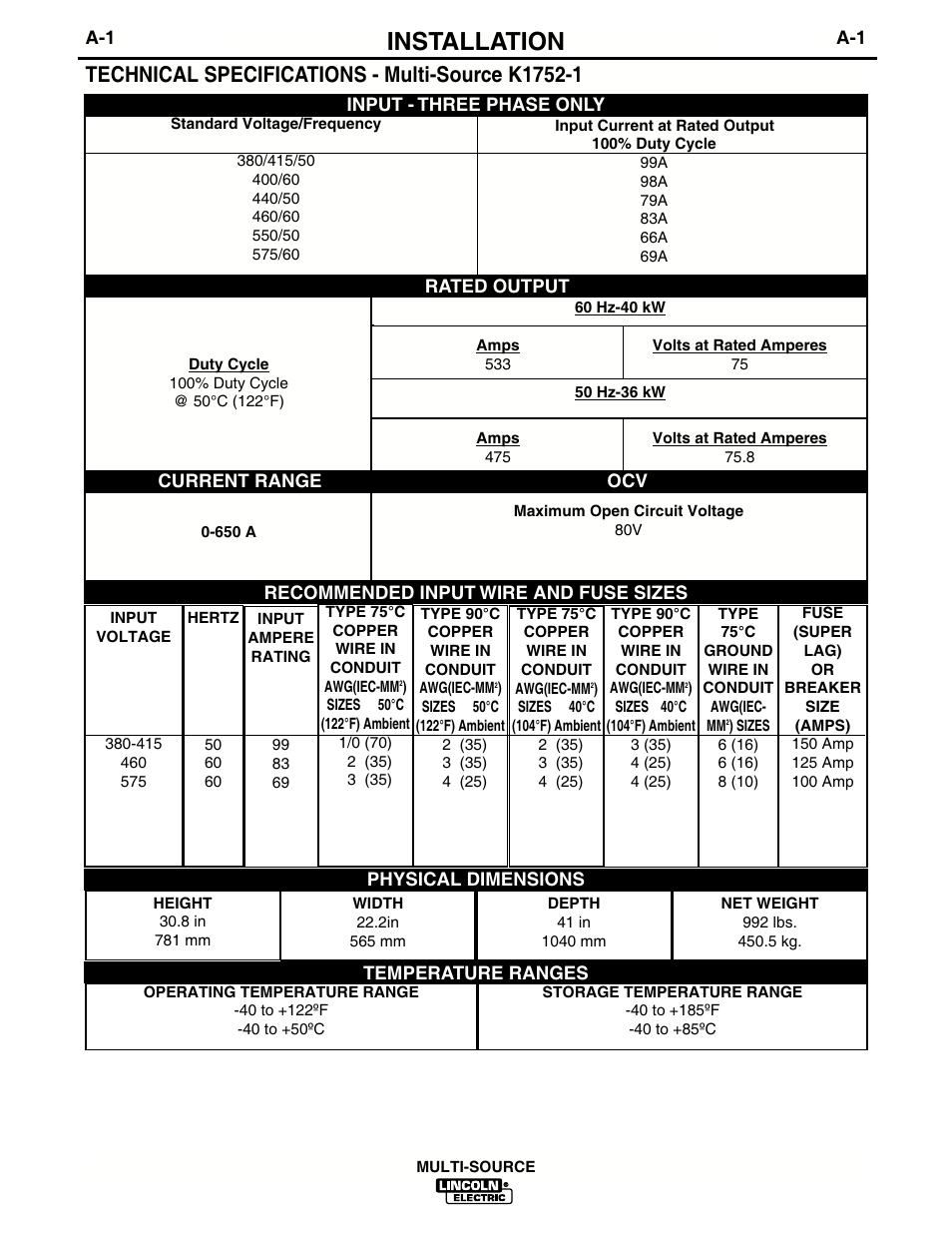 Installation | Lincoln Electric MULTI-SOURCE IM692 User Manual | Page 8 / 26