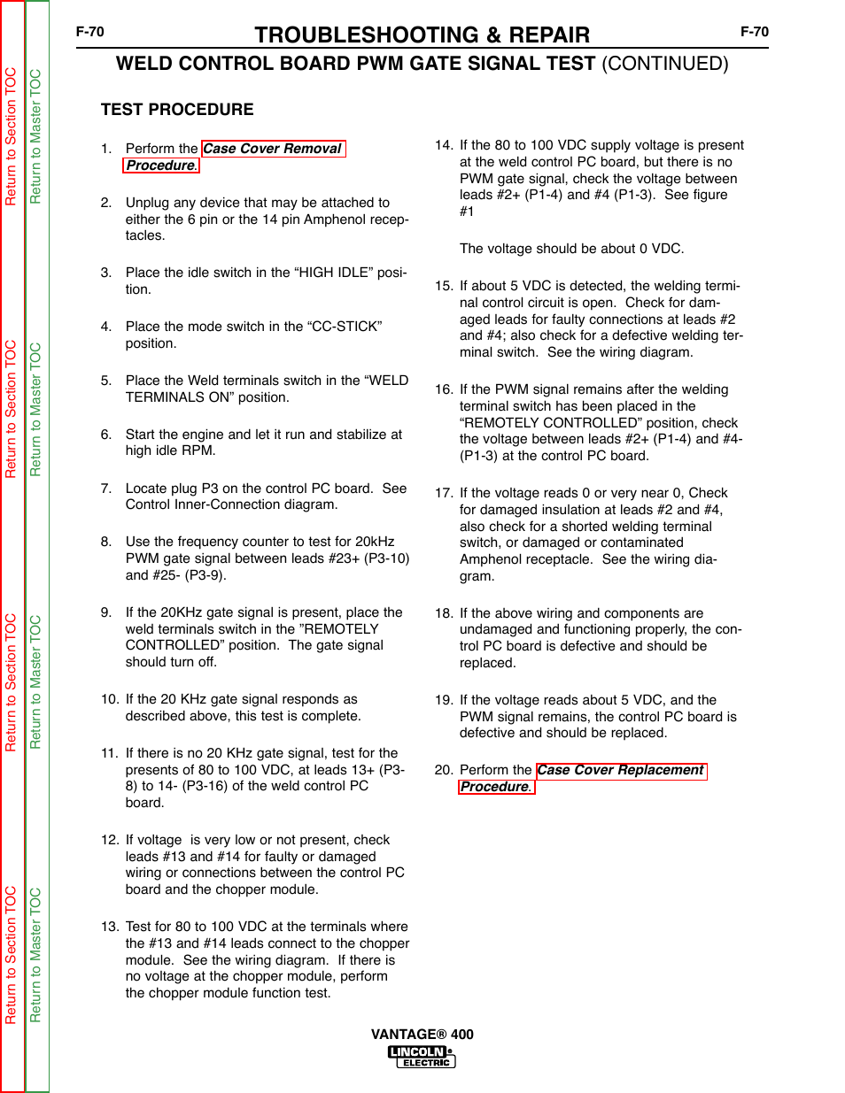 Troubleshooting & repair | Lincoln Electric VANTAGE 400 User Manual | Page 118 / 166