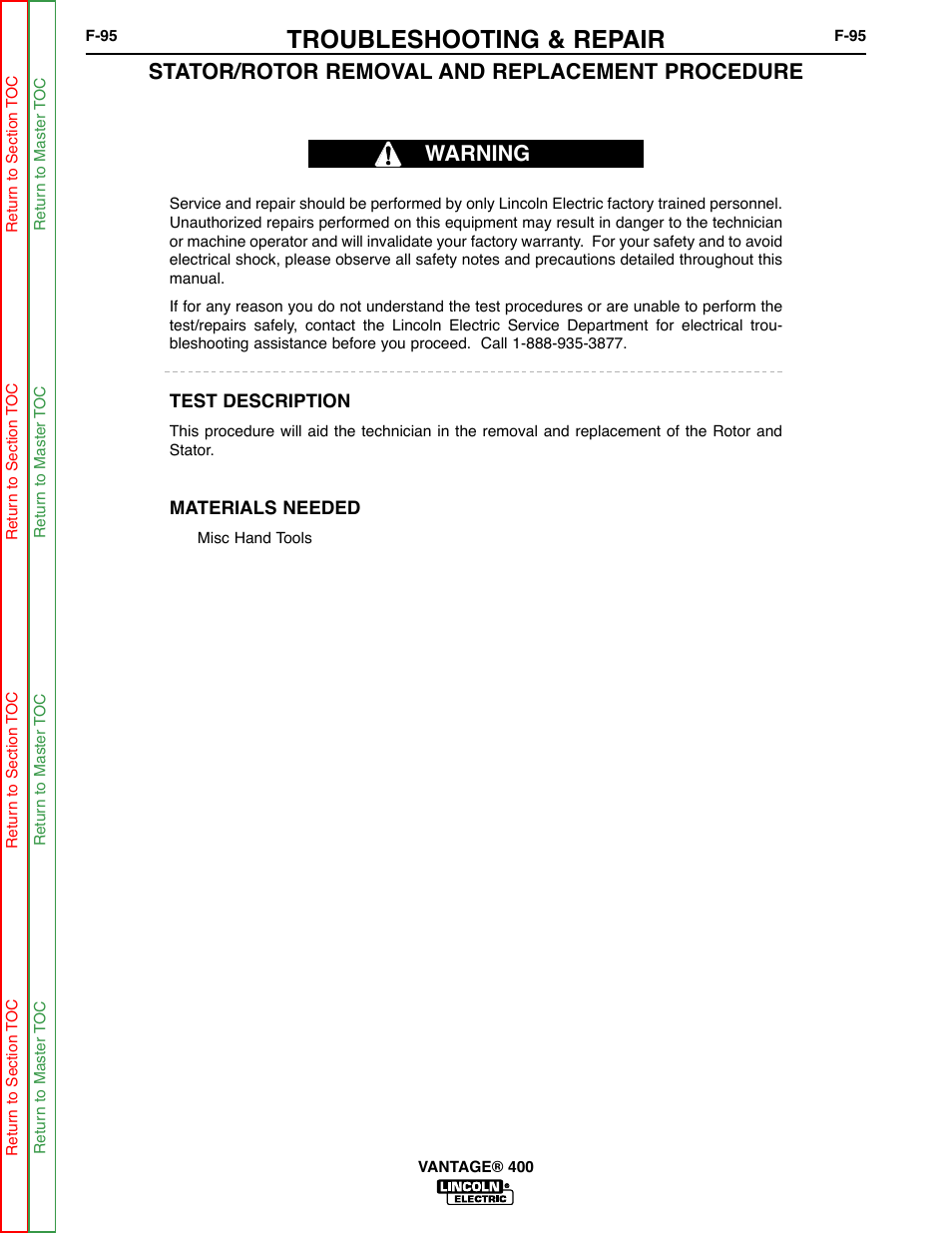 Troubleshooting & repair | Lincoln Electric VANTAGE 400 User Manual | Page 143 / 166