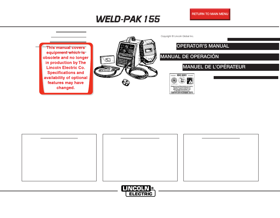 Lincoln Electric WELD-PAK 155 User Manual | 52 pages