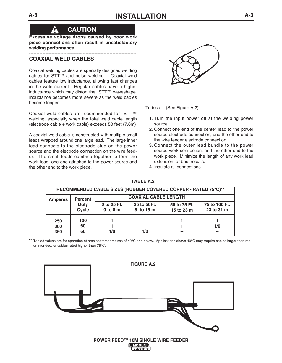 Installation, Caution | Lincoln Electric POWER FEED IM915 User Manual | Page 11 / 72