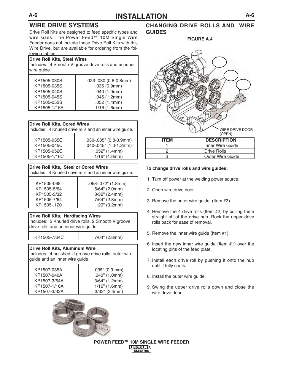 Installation, Wire drive systems | Lincoln Electric POWER FEED IM915 User Manual | Page 14 / 72