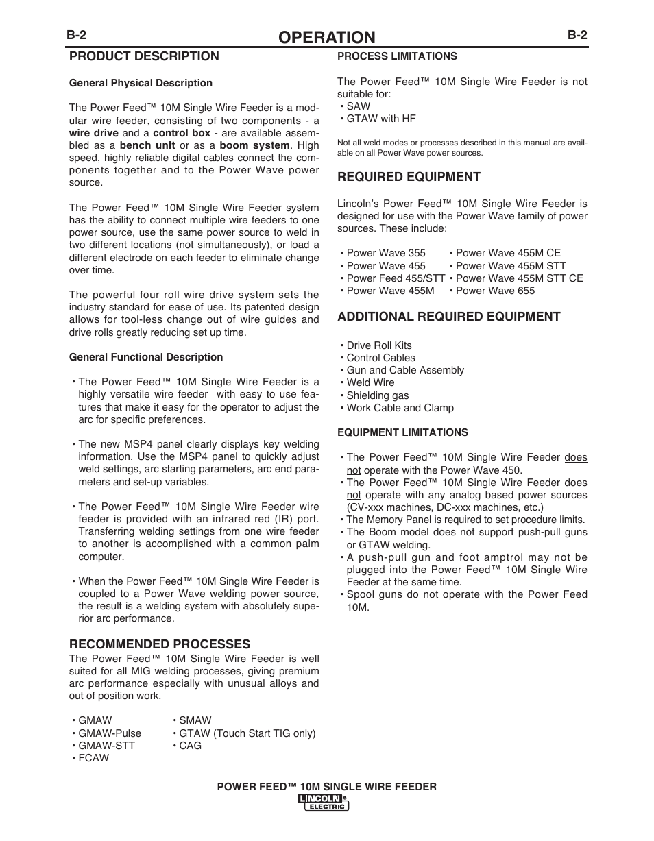Operation | Lincoln Electric POWER FEED IM915 User Manual | Page 24 / 72