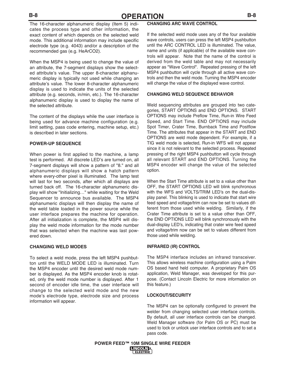 Operation | Lincoln Electric POWER FEED IM915 User Manual | Page 30 / 72