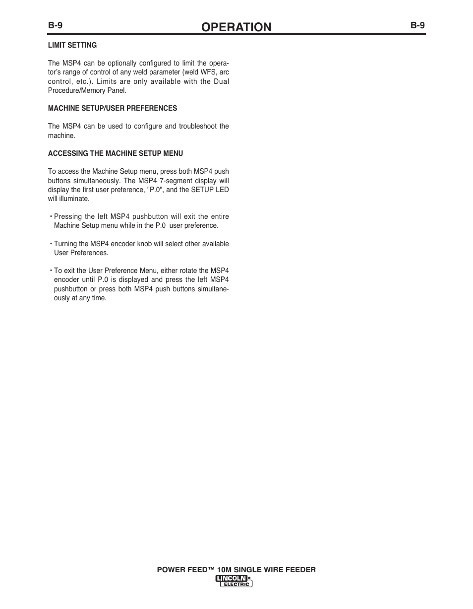 Operation | Lincoln Electric POWER FEED IM915 User Manual | Page 31 / 72
