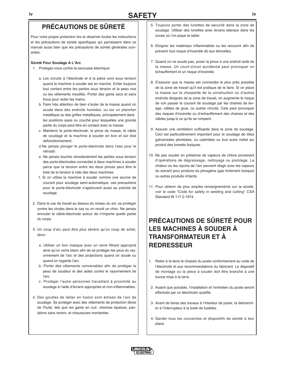 Safety, Précautions de sûreté | Lincoln Electric POWER FEED IM915 User Manual | Page 5 / 72