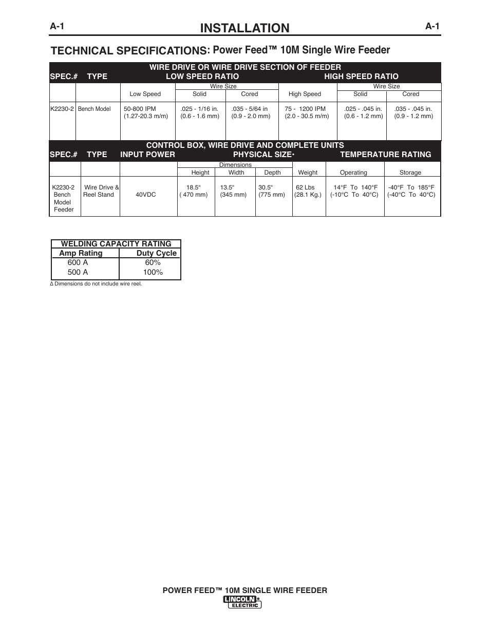 Installation | Lincoln Electric POWER FEED IM915 User Manual | Page 9 / 72