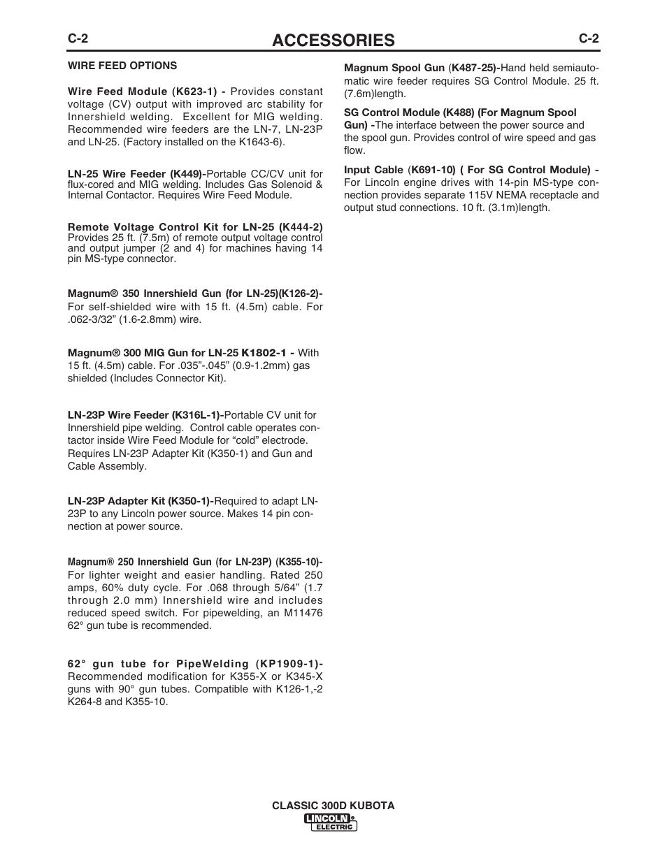 Accessories | Lincoln Electric CLASSIC 300D KUBOTA IM843-C User Manual | Page 17 / 37
