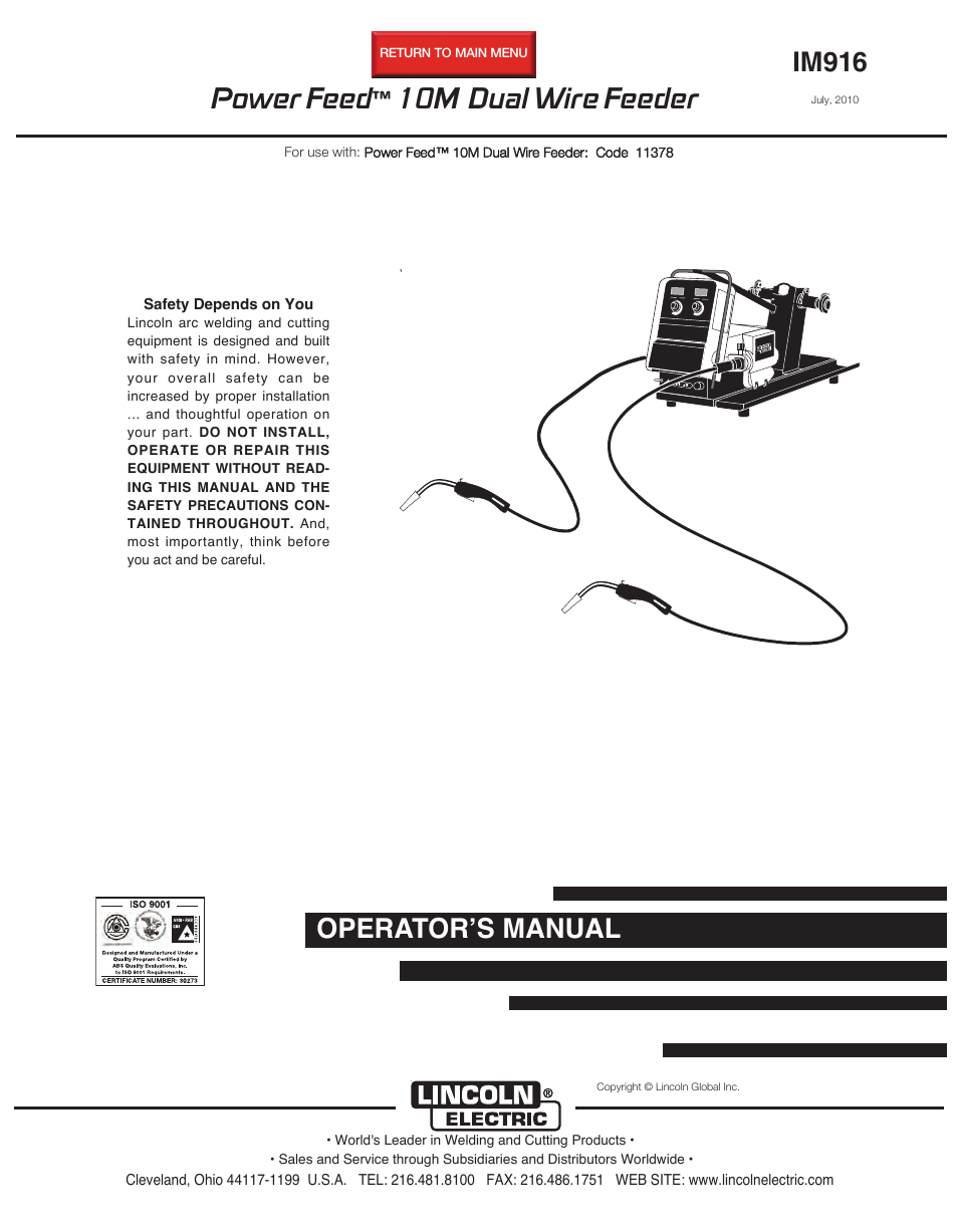 Lincoln Electric POWER FEED IM916 User Manual | 68 pages