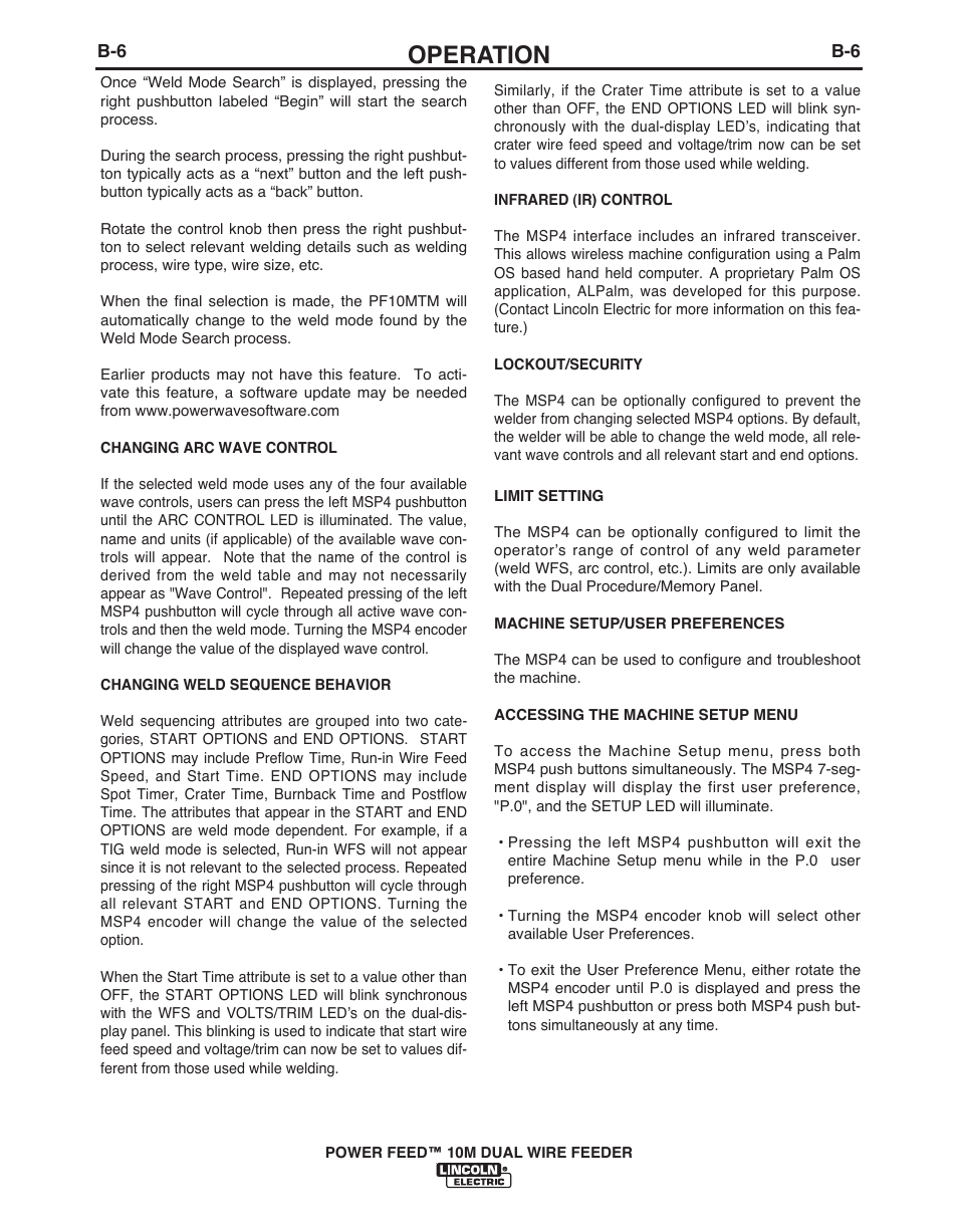 Operation | Lincoln Electric POWER FEED IM916 User Manual | Page 24 / 68
