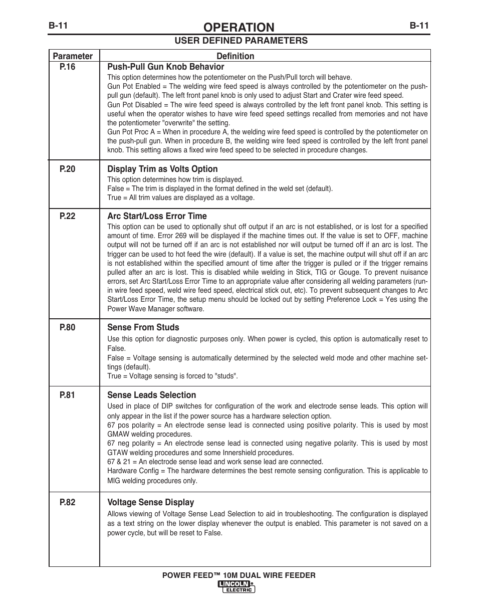 Operation | Lincoln Electric POWER FEED IM916 User Manual | Page 29 / 68