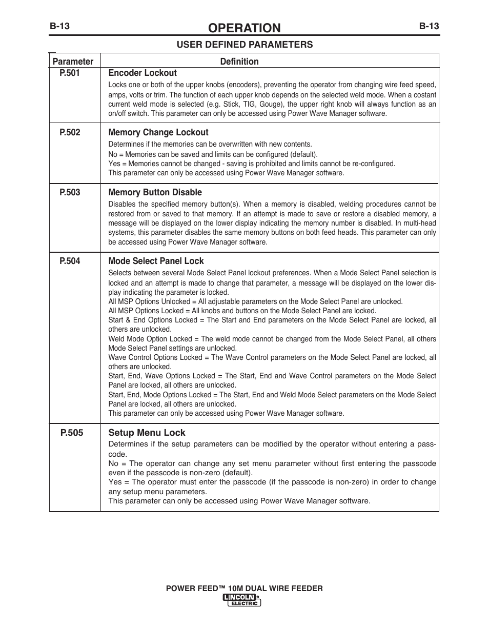 Operation | Lincoln Electric POWER FEED IM916 User Manual | Page 31 / 68