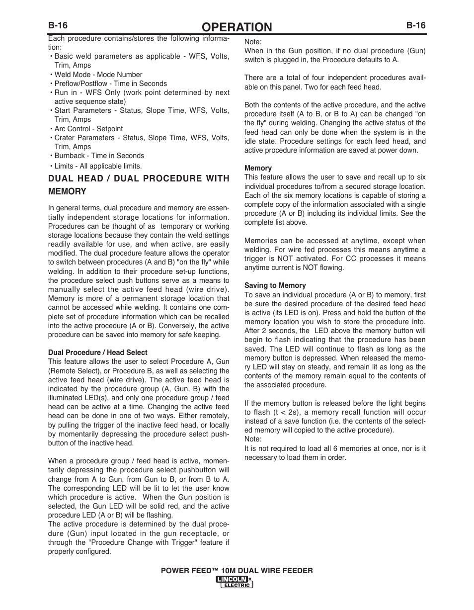 Operation | Lincoln Electric POWER FEED IM916 User Manual | Page 34 / 68