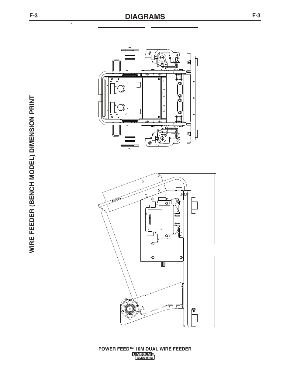 Diagrams, Wire feeder (bench model) dimension print, Power feed™ 10m dual wire feeder | Lincoln Electric POWER FEED IM916 User Manual | Page 64 / 68