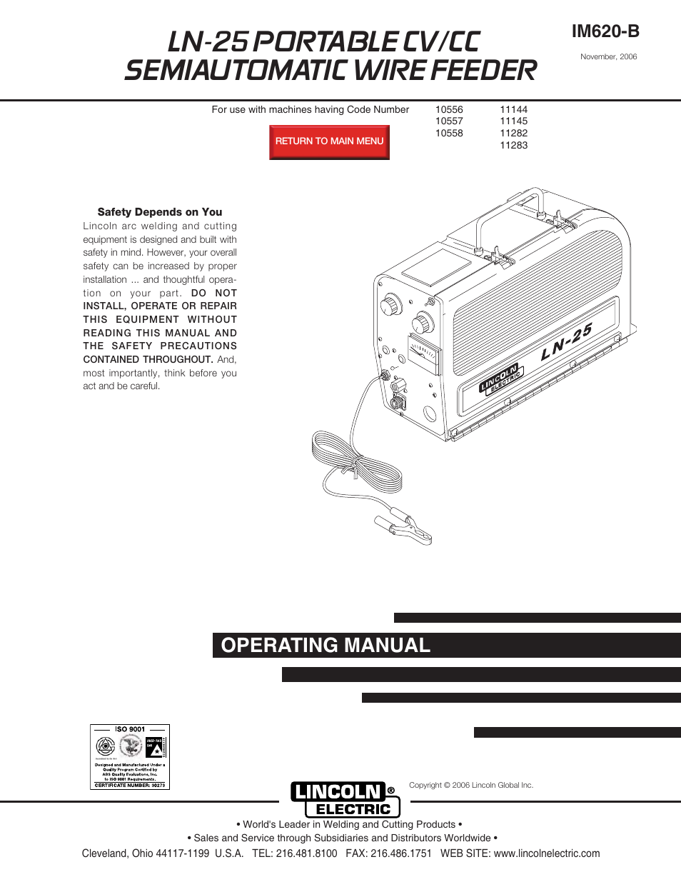 Lincoln Electric LN-25 PORTABLE CV/CC IM620-B User Manual | 40 pages