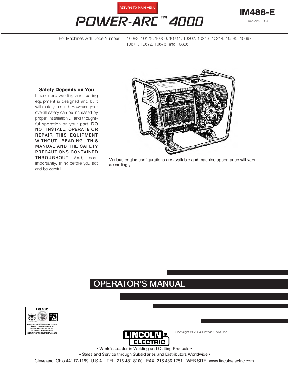Lincoln Electric POWER-ARC 4000 User Manual | 52 pages