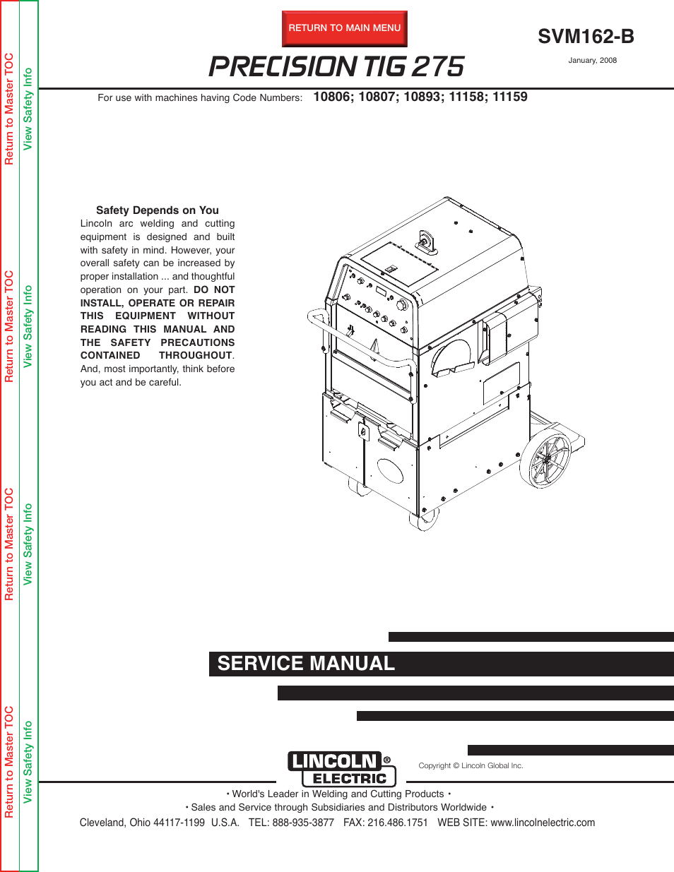 Lincoln Electric PRECISION TIG 275 SVM162-B User Manual | 140 pages