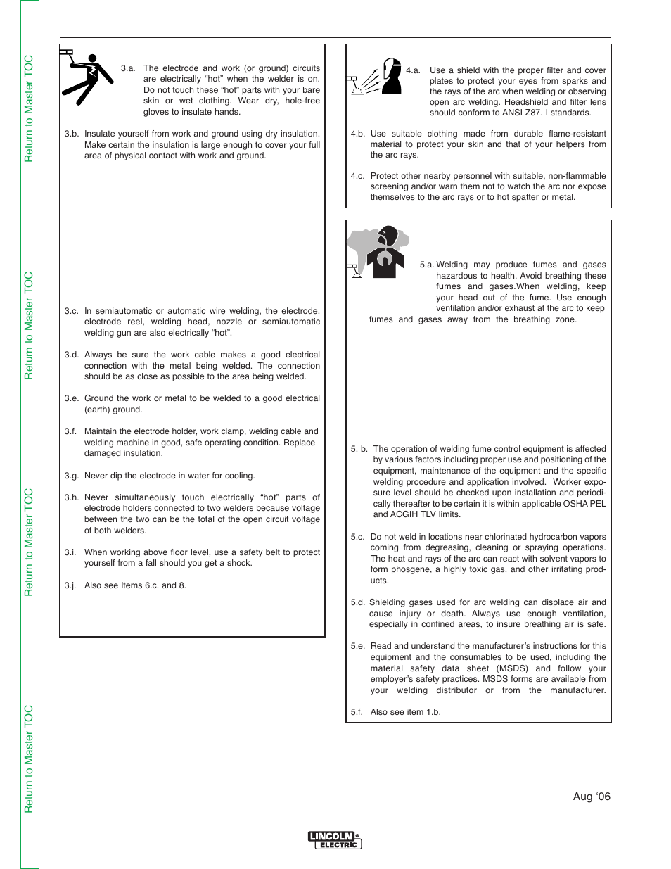 Safety, Fumes and gases can be dangerous, Arc rays can burn | Electric shock can kill | Lincoln Electric PRECISION TIG 275 SVM162-B User Manual | Page 3 / 140