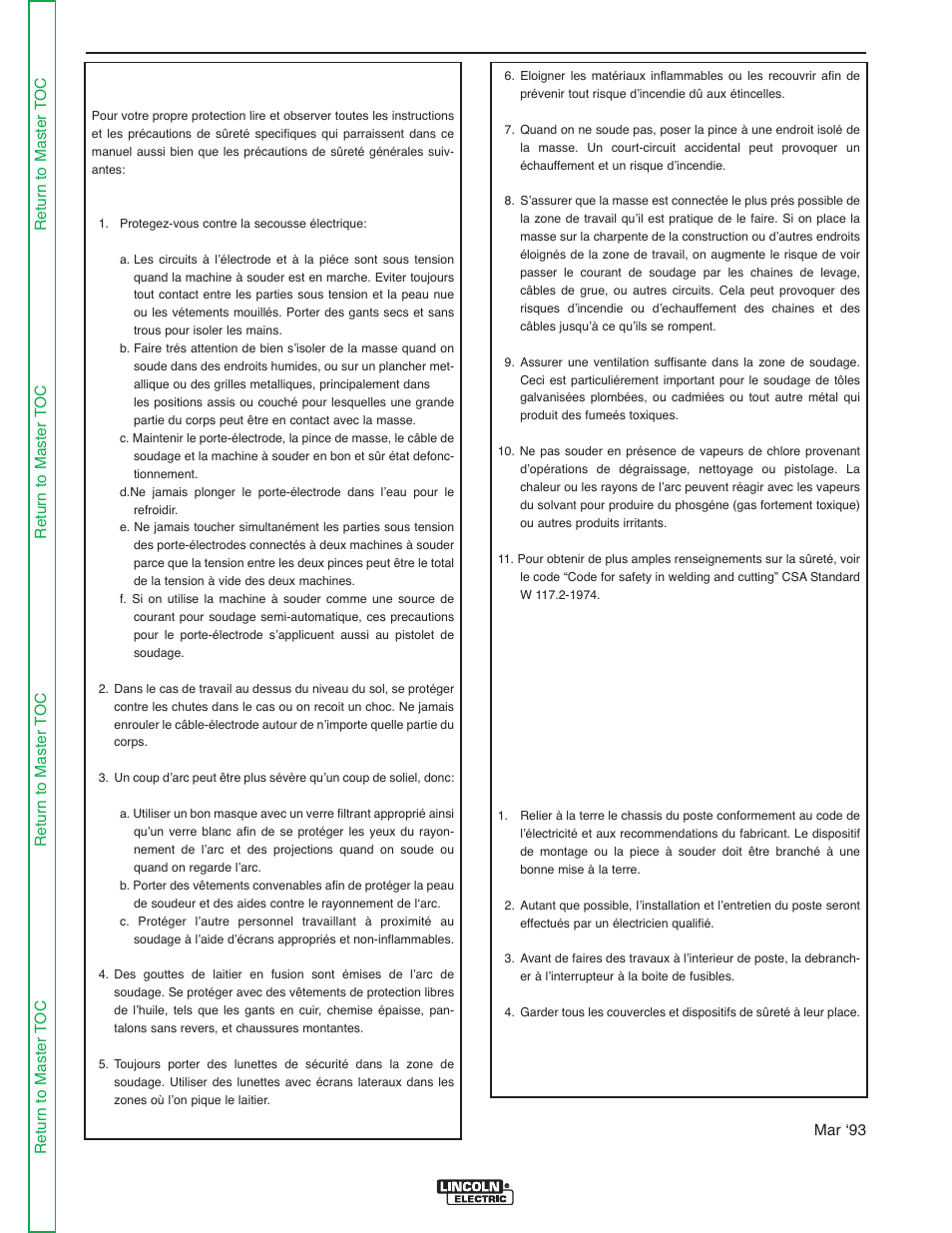 Ssa af fe et ty y, Précautions de sûreté | Lincoln Electric PRECISION TIG 275 SVM162-B User Manual | Page 5 / 140