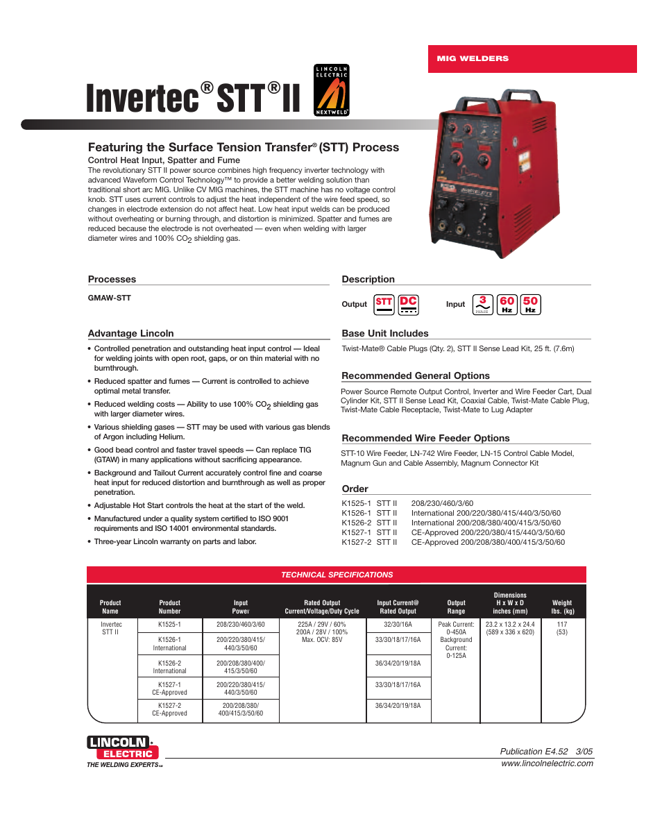 Lincoln Electric Invertec STT II User Manual | 8 pages