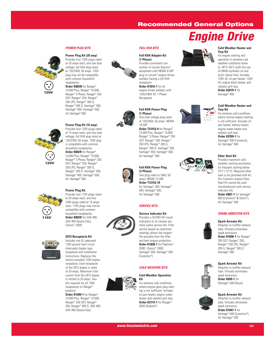 Engine drive, Recommended general options | Lincoln Electric AC-225C User Manual | Page 151 / 168