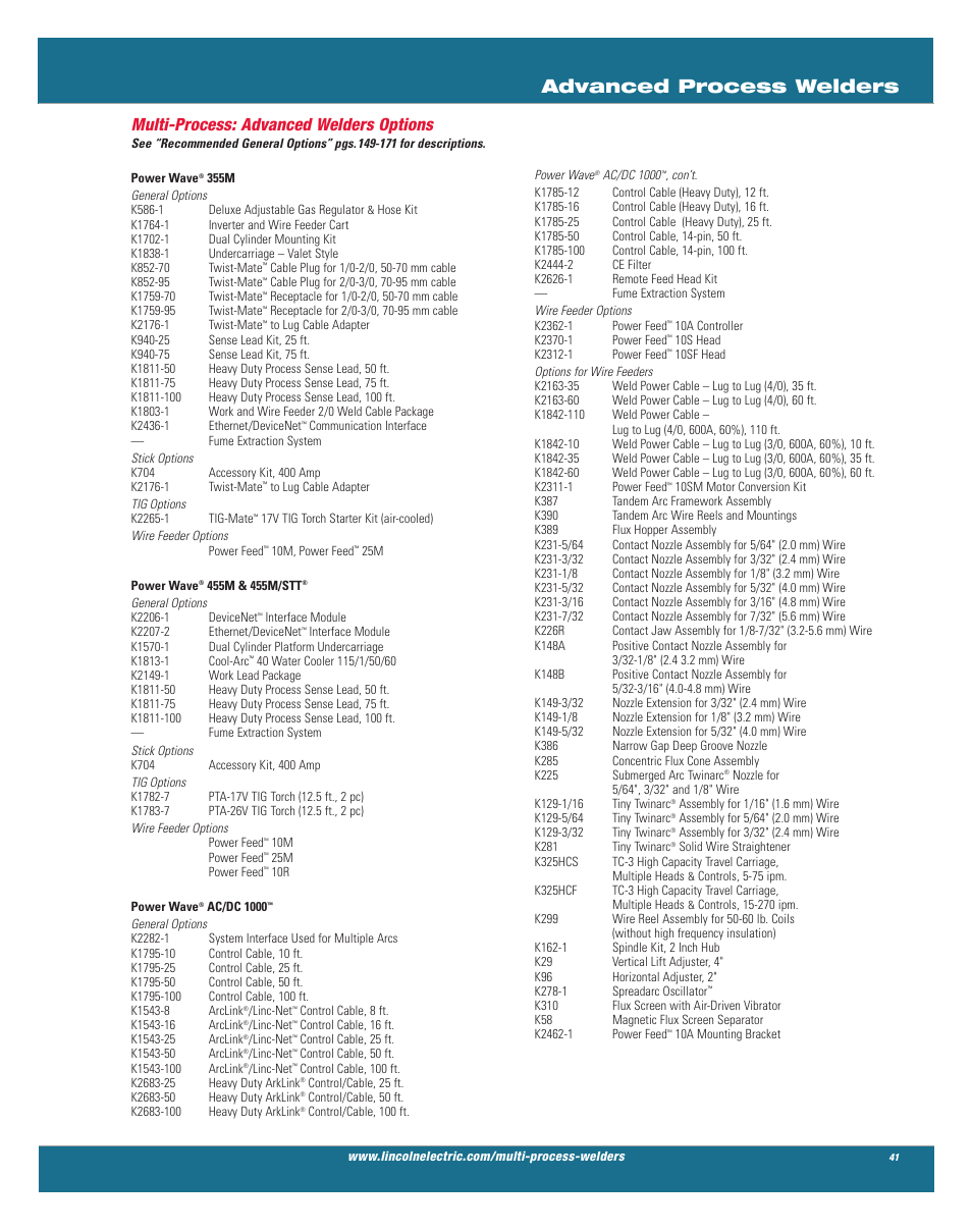 Advanced process welders, Multi-process: advanced welders options | Lincoln Electric AC-225C User Manual | Page 39 / 168