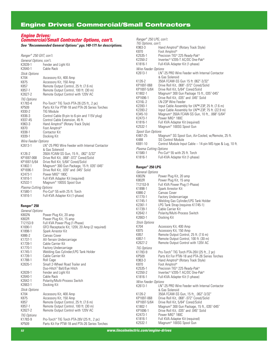 Engine drives: commercial/small contractors | Lincoln Electric AC-225C User Manual | Page 50 / 168