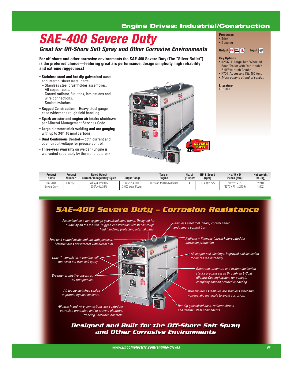 Sae-400 severe duty, Engine drives: industrial/construction | Lincoln Electric AC-225C User Manual | Page 55 / 168