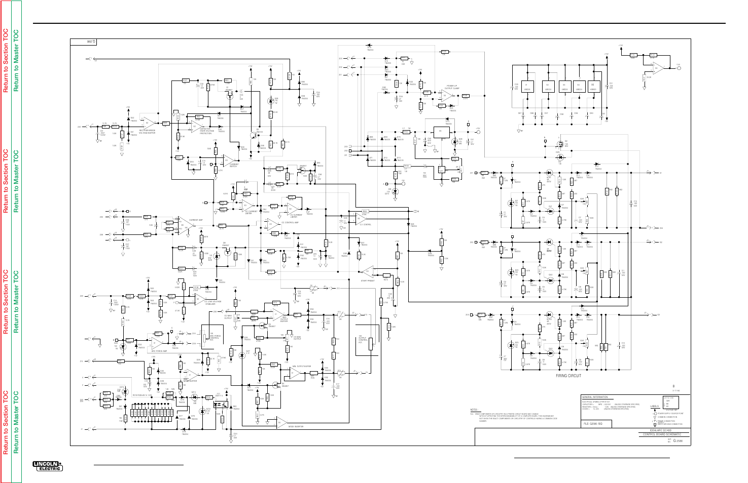 Electrical diagrams, Control pc board (g2588) schematic, Idealarc dc400 | Firing circuit | Lincoln Electric IDEALARC SVM 122-A User Manual | Page 114 / 116