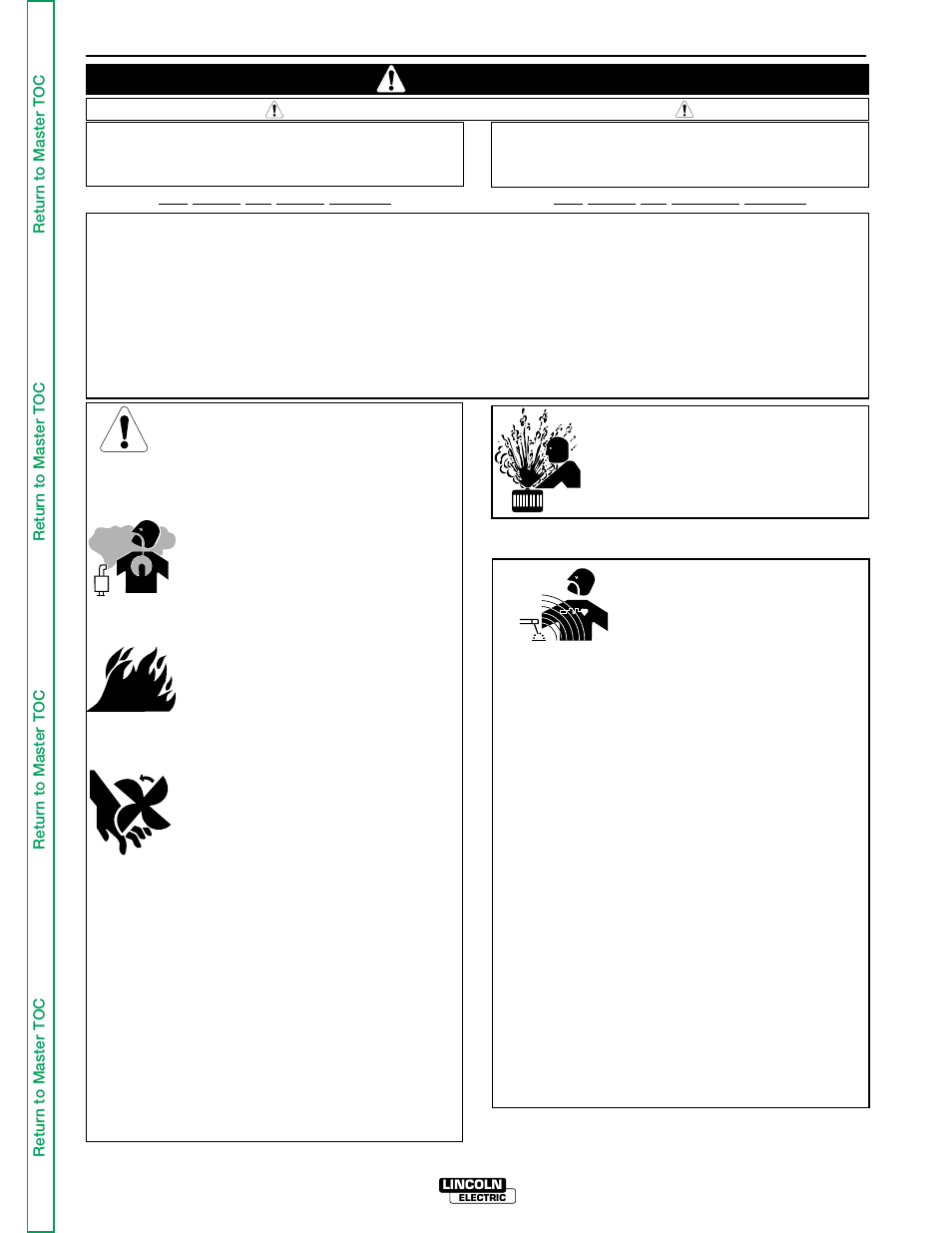 Safety, Iew safety info, Warning | For engine powered equipment, Electric and magnetic fields may be dangerous | Lincoln Electric IDEALARC SVM 122-A User Manual | Page 2 / 116