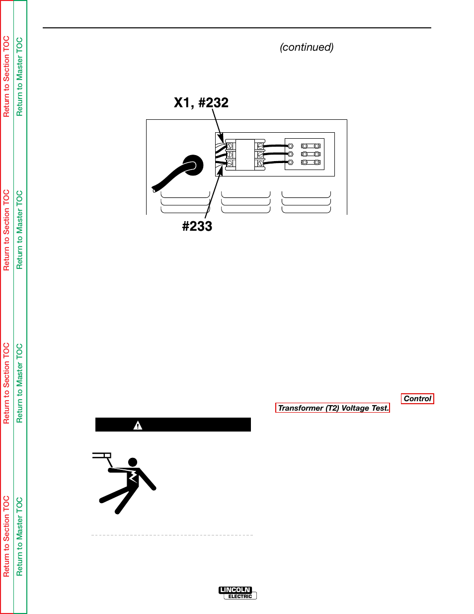 Troubleshooting & repair, Input contactor test (continued), Warning | Lincoln Electric IDEALARC SVM 122-A User Manual | Page 60 / 116