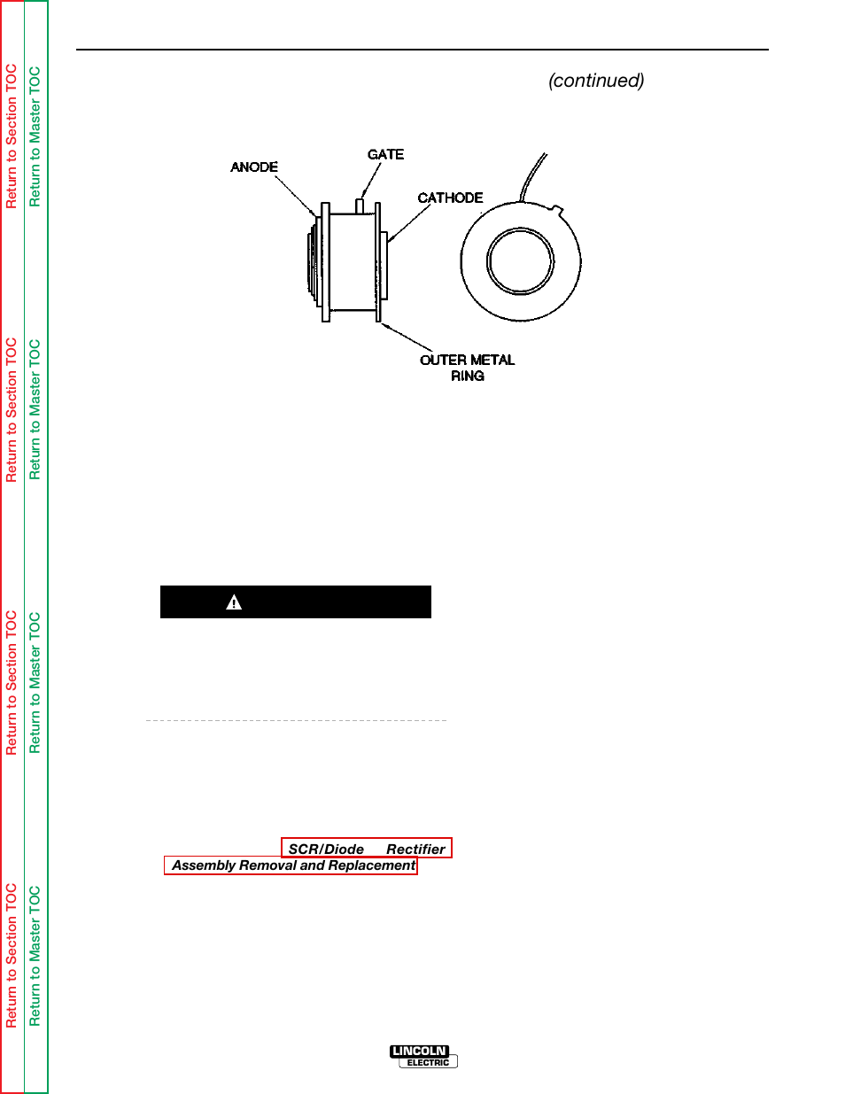 Troubleshooting & repair, Scr removal and replacement (continued), Caution | Lincoln Electric IDEALARC SVM 122-A User Manual | Page 91 / 116