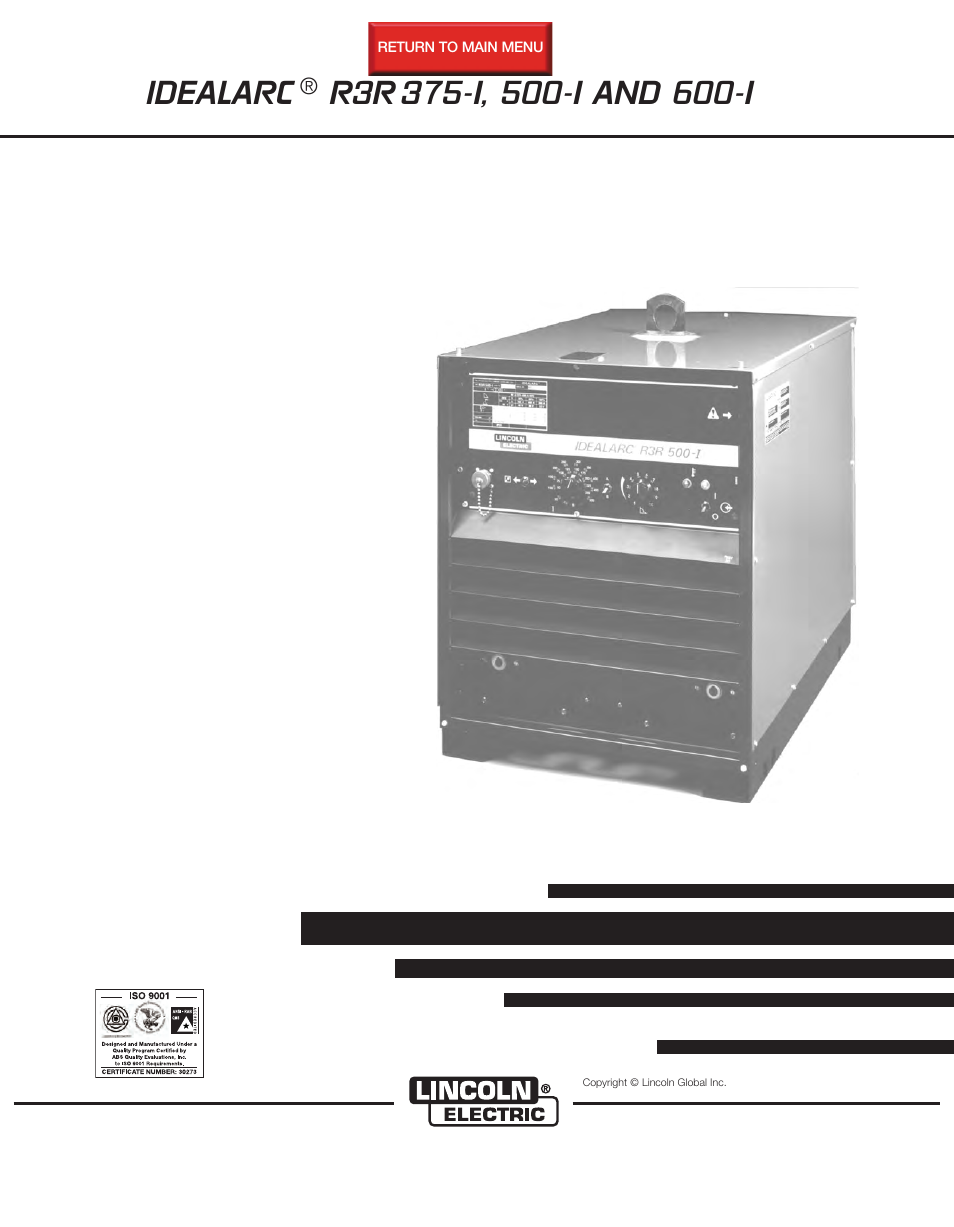 Lincoln Electric IDEALARC R3R 375-I User Manual | 28 pages