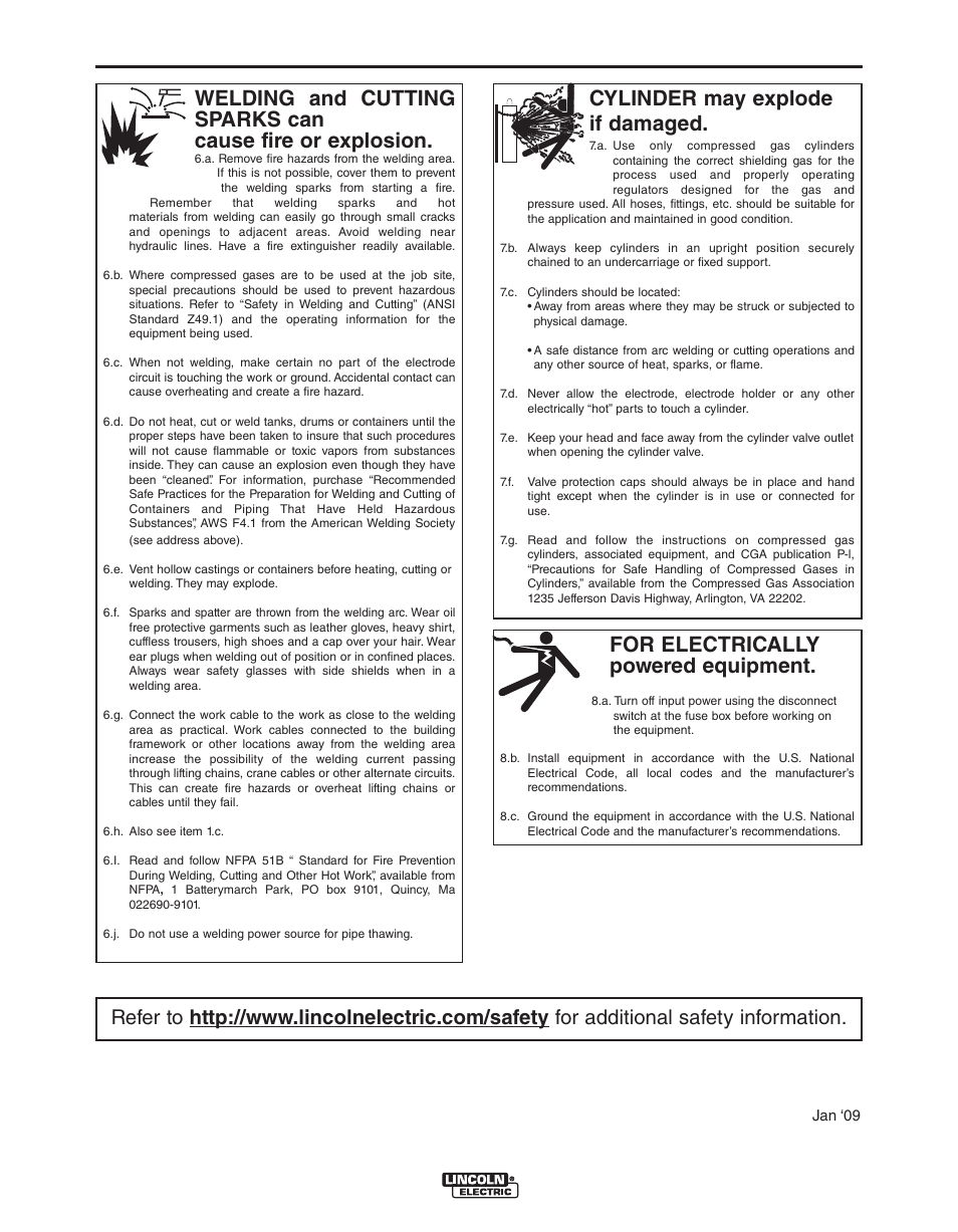 Safety, For electrically powered equipment, Cylinder may explode if damaged | Lincoln Electric IDEALARC R3R 375-I User Manual | Page 4 / 28