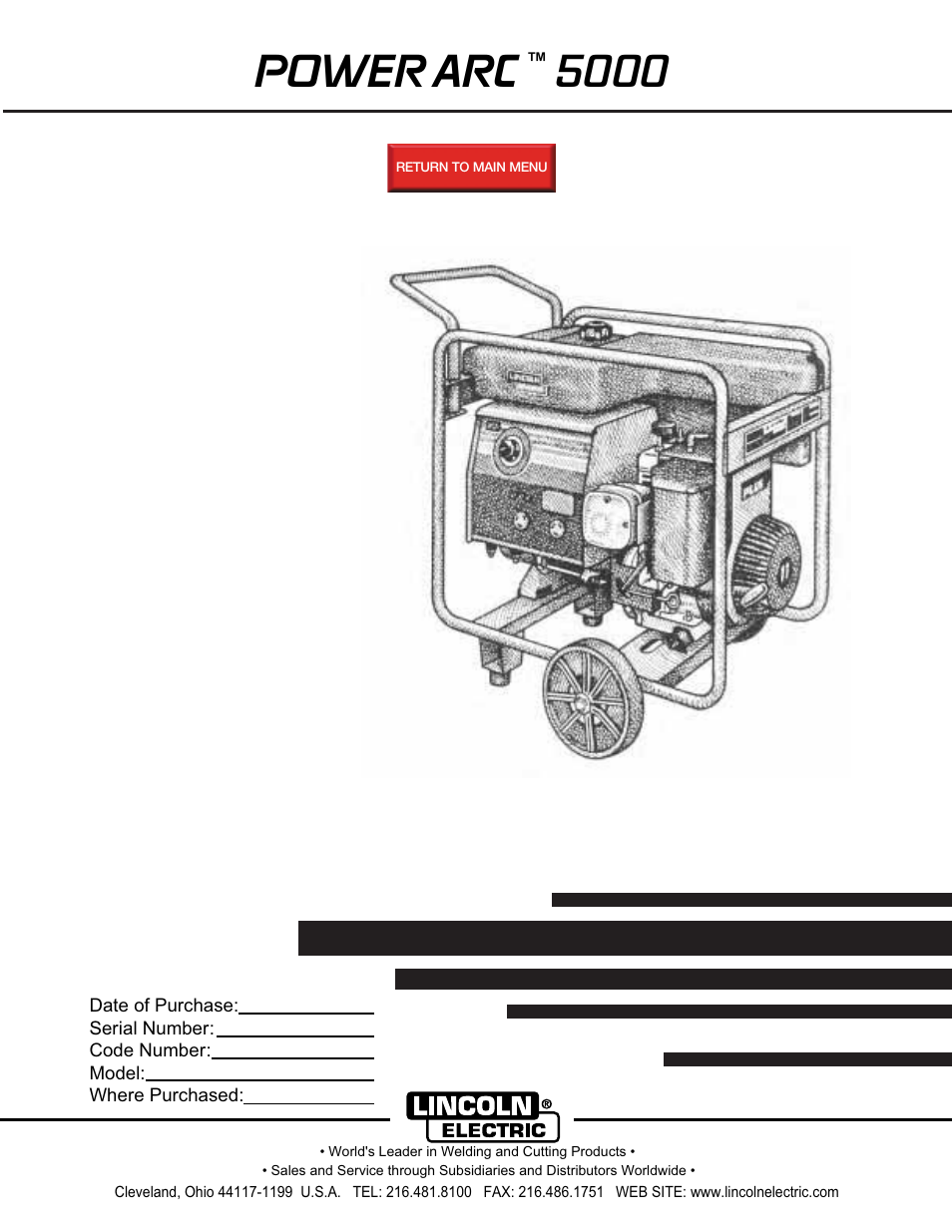 Lincoln Electric POWER ARC 5000 User Manual | 50 pages