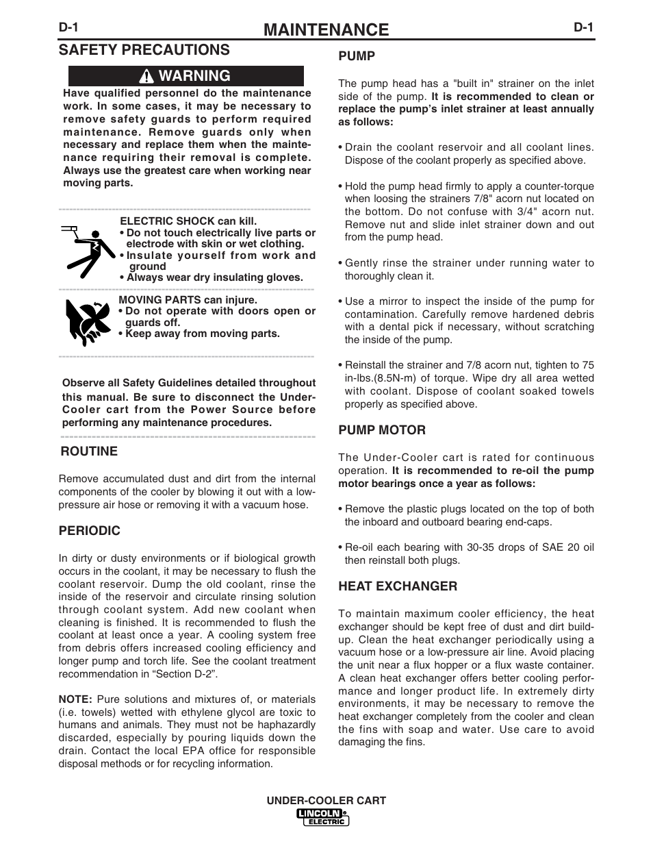 Maintenance, Safety precautions, Warning | Lincoln Electric IM723-A User Manual | Page 15 / 29