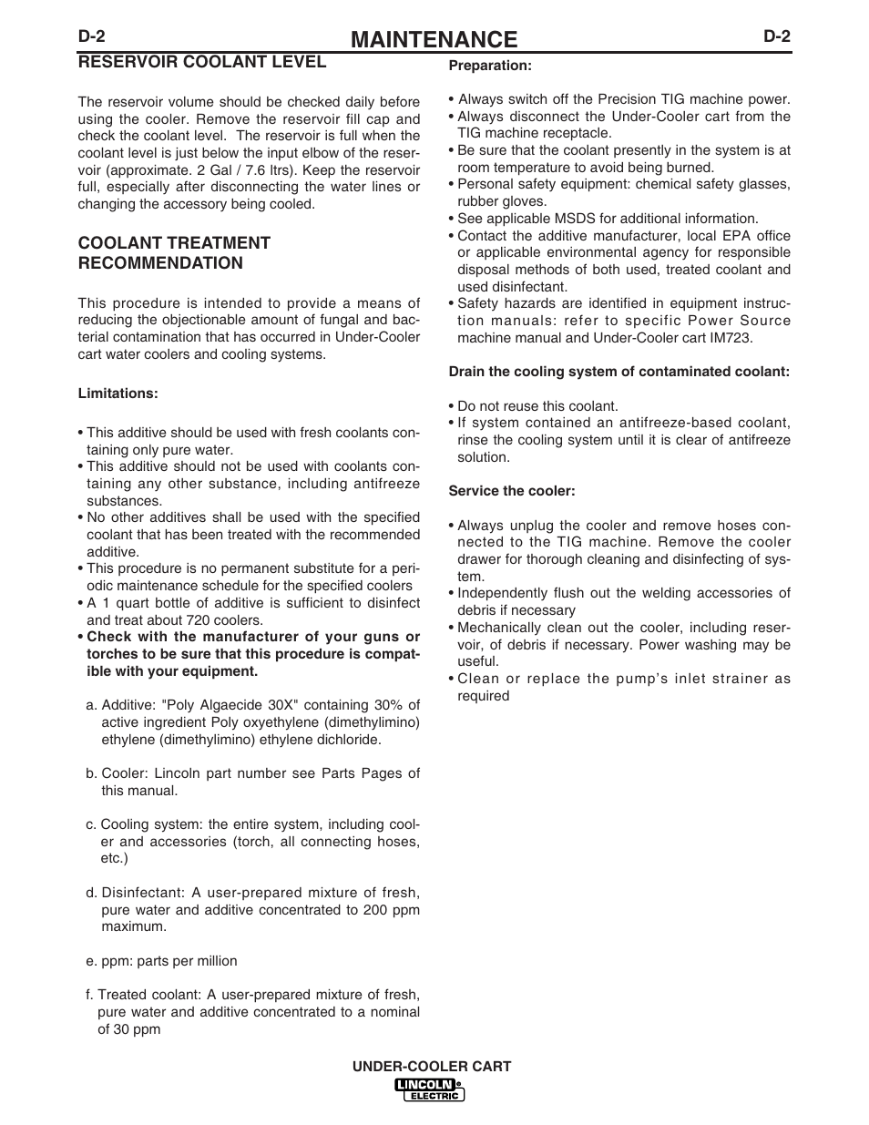 Maintenance | Lincoln Electric IM723-A User Manual | Page 16 / 29