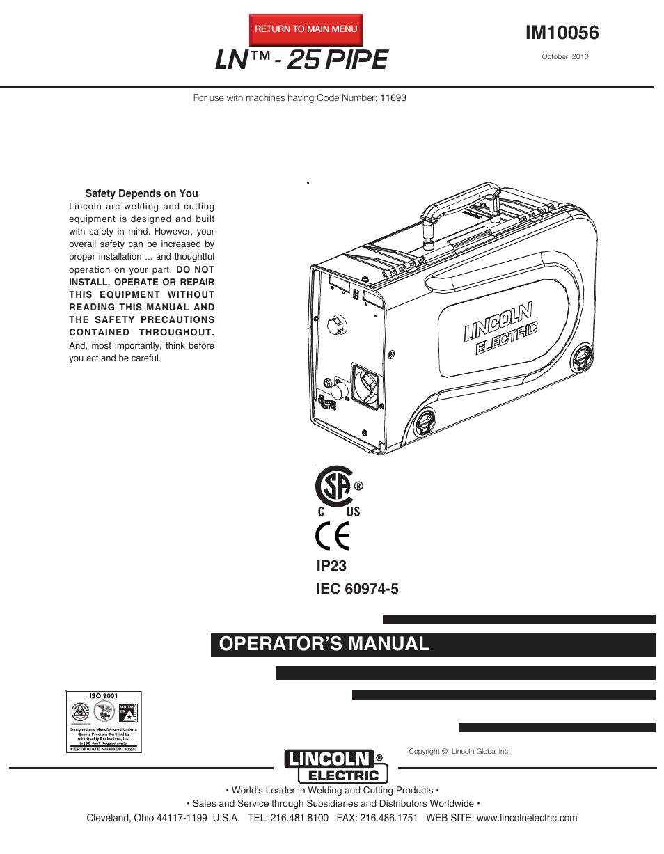 Lincoln Electric LN- 25 PIPE IM10056 User Manual | 39 pages