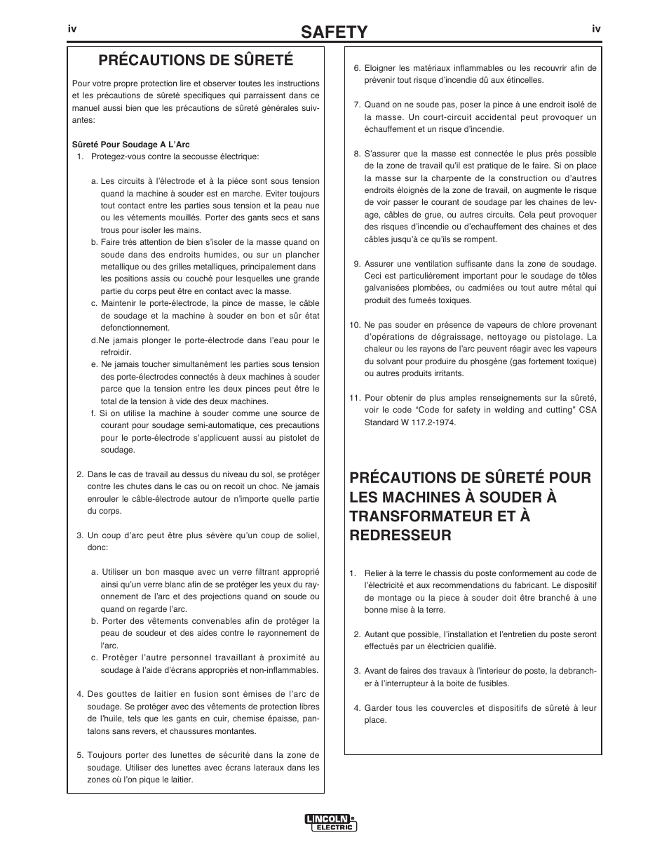 Safety, Précautions de sûreté | Lincoln Electric LN- 25 PIPE IM10056 User Manual | Page 5 / 39