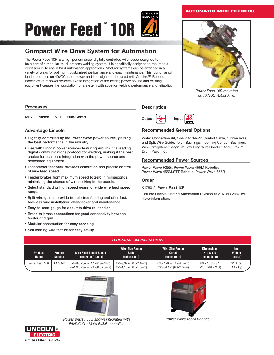 Lincoln Electric Power Feed 10R User Manual | 6 pages